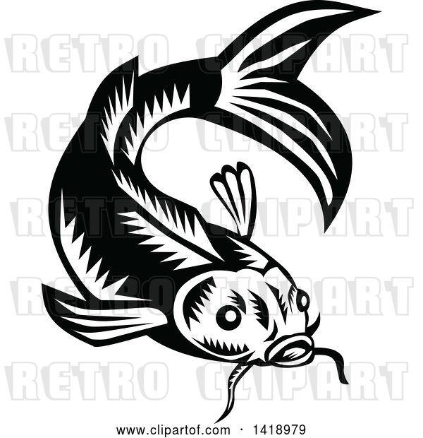 Vector Clip Art of Retro Woodcut Koi Carp Fish