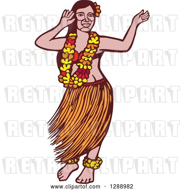 Vector Clip Art of Retro Woodcut Linocut Polynesian Hawaiian Hula Dancer