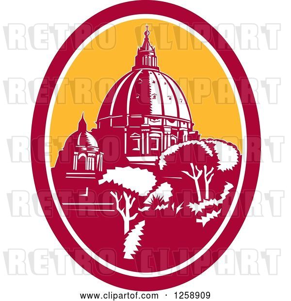 Vector Clip Art of Retro Woodcut of the Dome of St Peter's Basilica Vatican Church in Rome, Italy