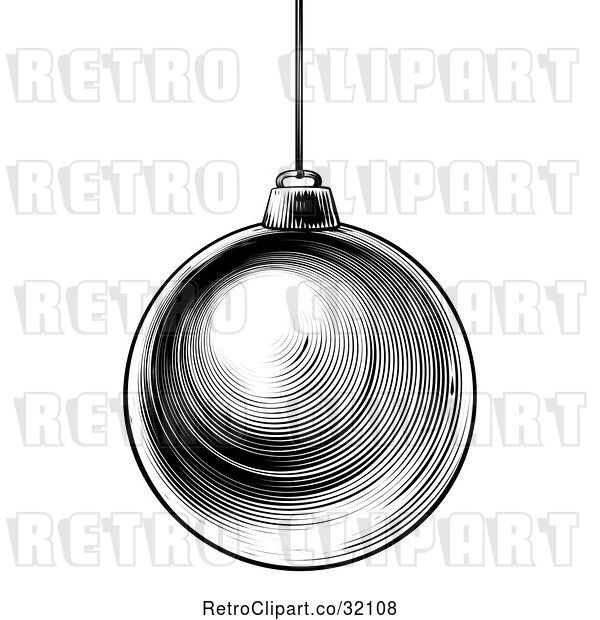 Vector Clip Art of Retro Woodcut or Engraved Suspended Christmas Bauble Ornament