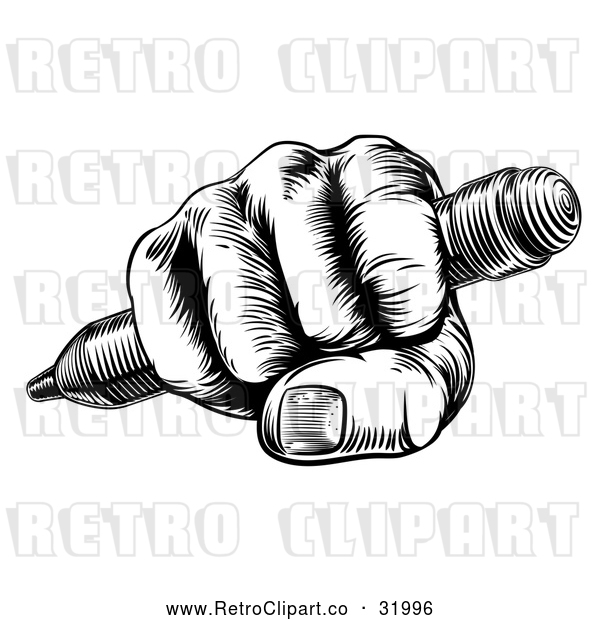 Vector Clip Art of Retro Woodcut or Fisted Hand Holding a Pencil