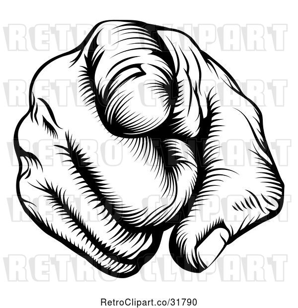 Vector Clip Art of Retro Woodcut Outward Pointing Hand