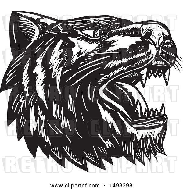 Vector Clip Art of Retro Woodcut Roaring Tiger Mascot Head in