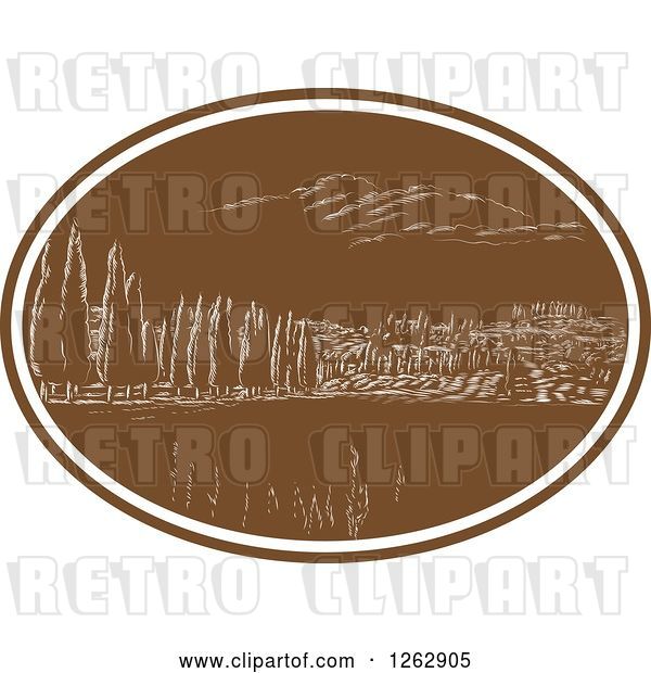 Vector Clip Art of Retro Woodcut Scene of a Tuscan Landscape in Tuscany, Italy