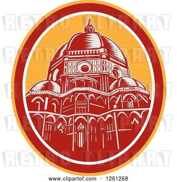 Vector Clip Art of Retro Woodcut Scene of the Dome of Florence Cathedral or Il Duomo in Piazza Del Duomo, Firenze, Italy