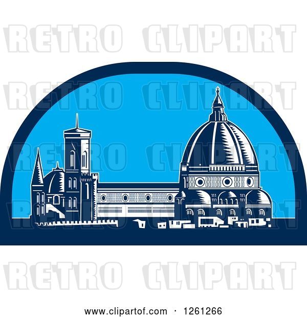 Vector Clip Art of Retro Woodcut Scene of the Dome of Florence Cathedral or Il Duomo in Piazza Del Duomo, Firenze, Italy