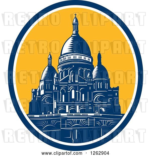 Vector Clip Art of Retro Woodcut Scene of the Dome of the Basilica of the Sacred Heart of Paris
