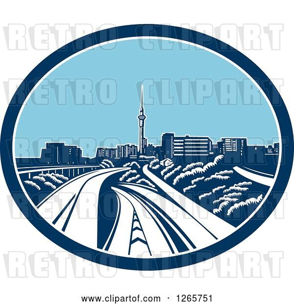 Vector Clip Art of Retro Woodcut Scene of the Sky Tower and the Skyline of Auckland, New Zealand