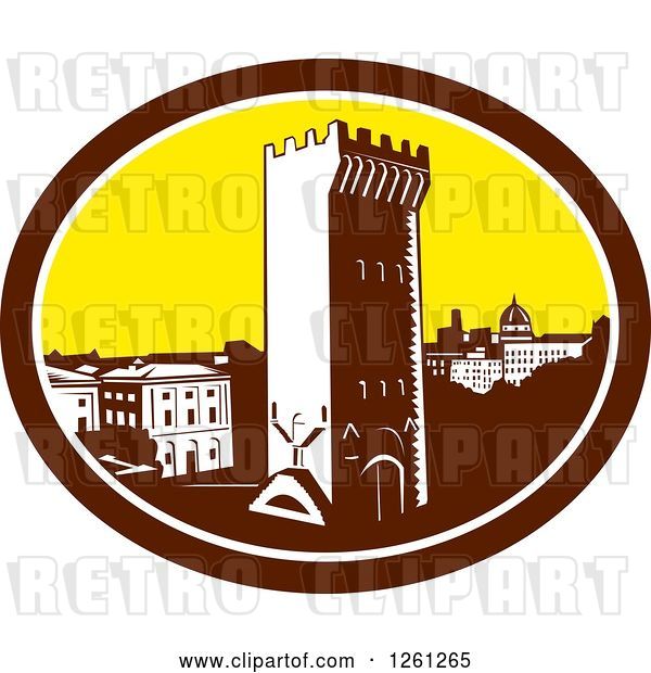 Vector Clip Art of Retro Woodcut Scene of the Tower of San Niccolo in Florence , Firenze, Italy