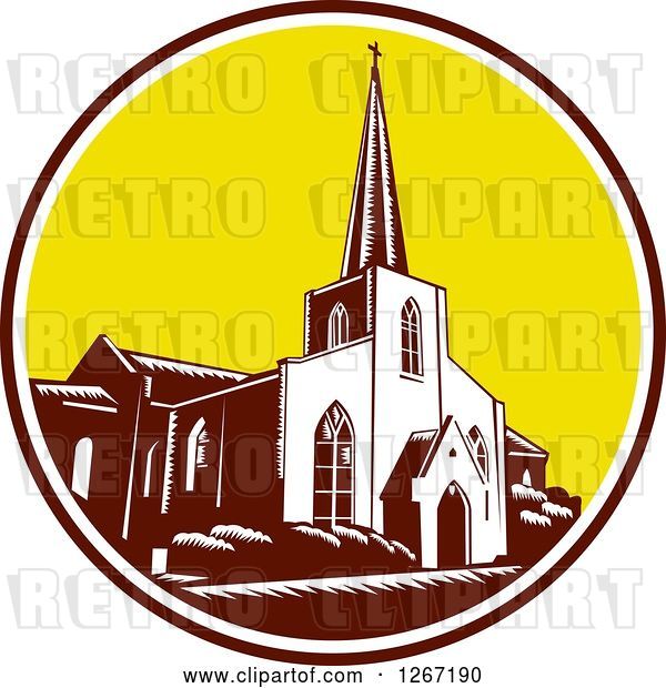Vector Clip Art of Retro Woodcut Scene of the Trinity Parish Church in St Augustine, Florida, USA