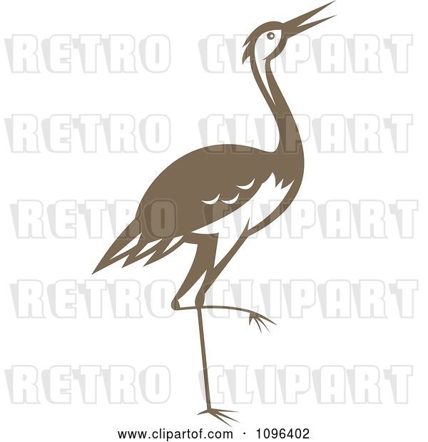 Vector Clip Art of Retro Woodcut Styled Brown Crane or Heron Bird
