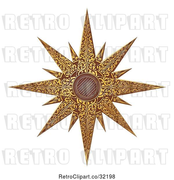 Vector Clip Art of Retro Woodcut Styled Golden Christmas Star