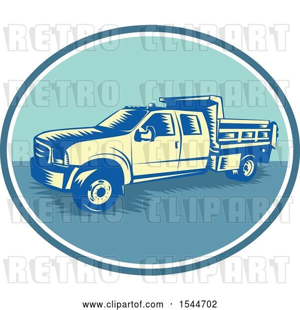 Vector Clip Art of Retro Woodcut Tipper Dump Pick up Truck with an Open Box Bed