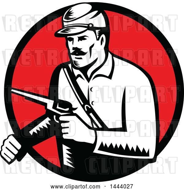Vector Clip Art of Retro Woodcut Union Soldier Holding Pistol Set in a Red Circle
