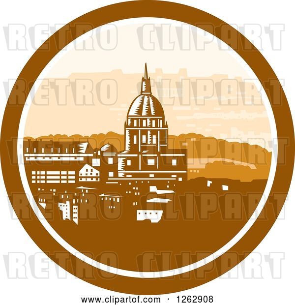 Vector Clip Art of Retro Woodcut View of the Gold Chapel Dome of Les Invalides in Paris, France