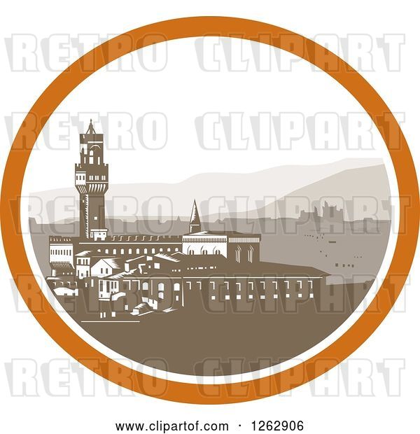 Vector Clip Art of Retro Woodcut View of the Tower of Palazzo Vecchio in Florence, Firenze, Italy