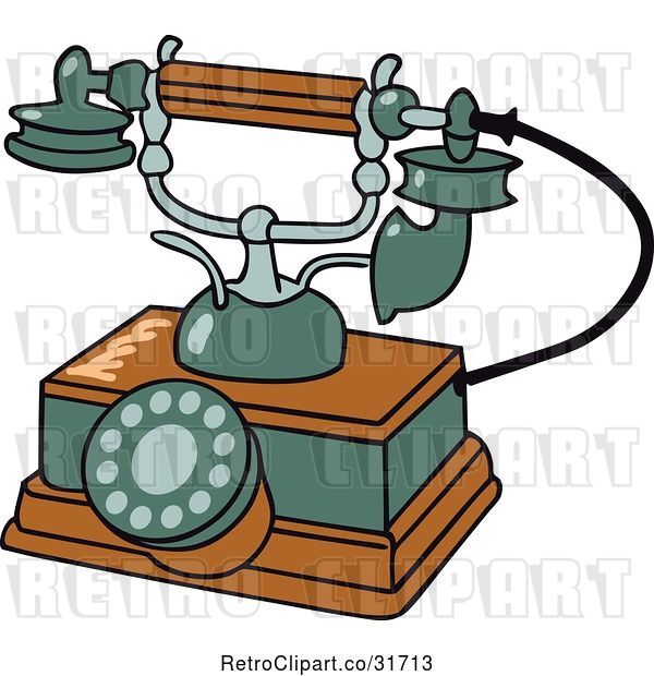 Vector Clip Art of Retro Wooden and Green Phone