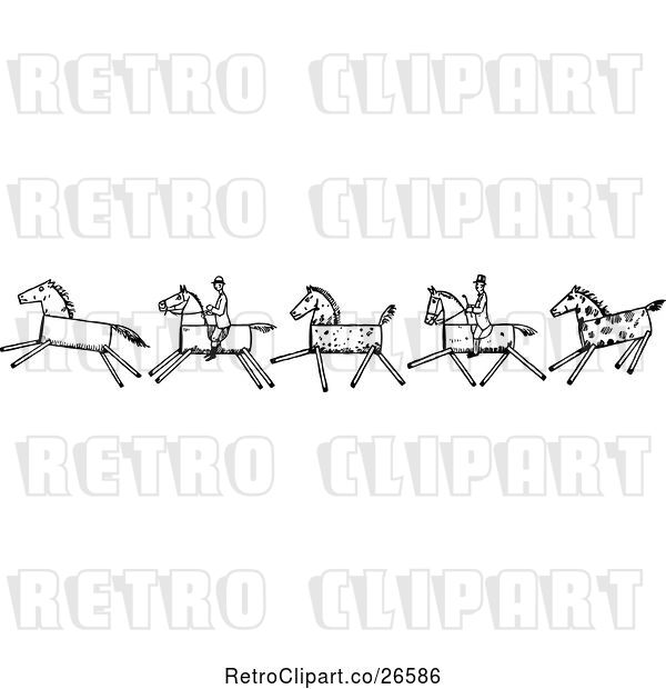 Vector Clip Art of Retro Wooden Horses and Men