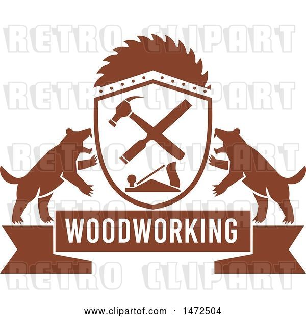 Vector Clip Art of Retro Woodworking Banner with Tasmanian Devils and Carpenter Tools