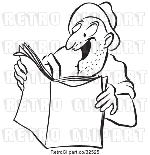 Vector Clip Art of Retro Worker Guy Reading an Exciting Story