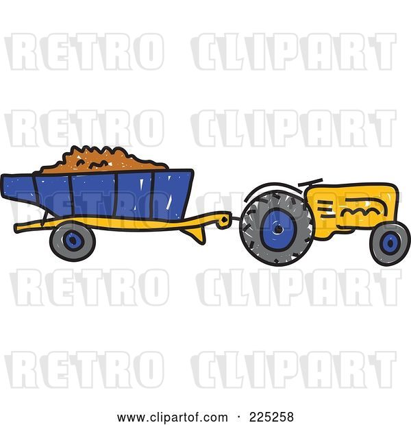 Vector Clip Art of Retro Working Yellow Sketched Tractor