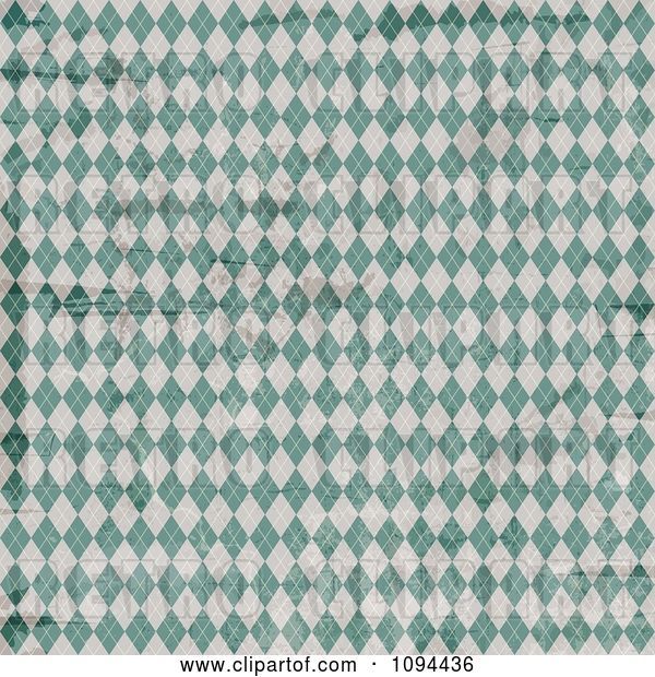 Vector Clip Art of Retro Worn Grungy Green and White Argyle Pattern