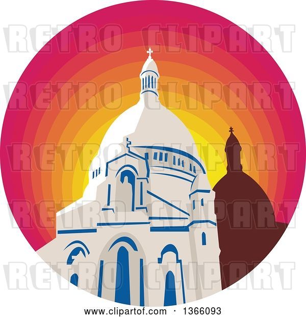 Vector Clip Art of Retro WPA Style Catholic Church Dome Cathedral in a Gradient Sunset Circle