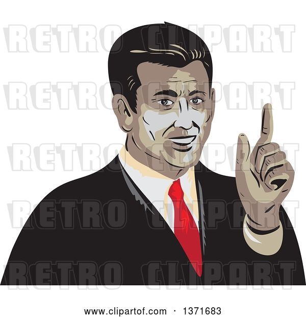 Vector Clip Art of Retro WPA Styled Businessman Holding up a Finger