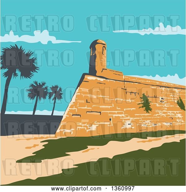 Vector Clip Art of Retro Wpa Styled Landscape of Fort Marion in St. Augustine, Florida, United States