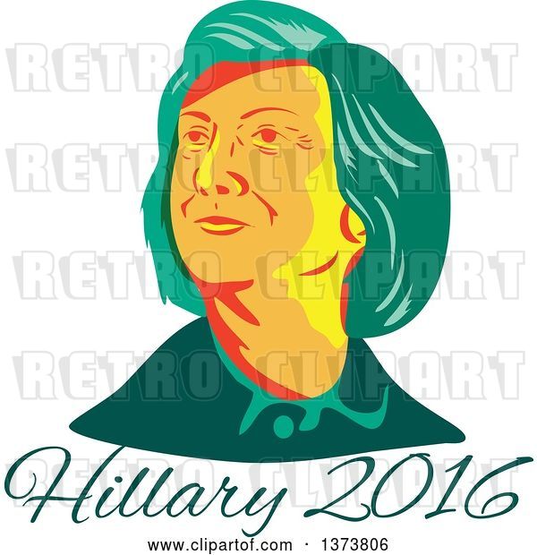 Vector Clip Art of Retro WPA Styled Portrait of Democratic Presidential Nominee Hillary Clinton over Text