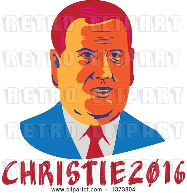 Vector Clip Art of Retro WPA Styled Portrait of Republican Presidential Nominee Chris Christie over Text