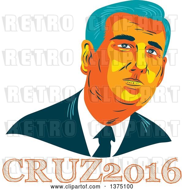 Vector Clip Art of Retro Wpa Styled Portrait of Ted Cruz, Replubican Presidential Candidate, over Text