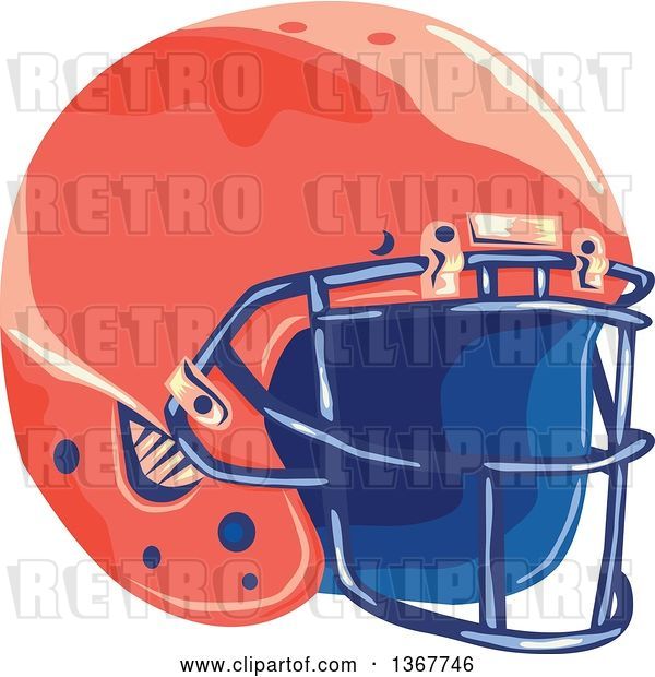 Vector Clip Art of Retro WPA Styled Red American Football Helmet