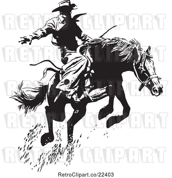Vector Clip Art of Retro Wrangler Cowboy on a Leaping Horse