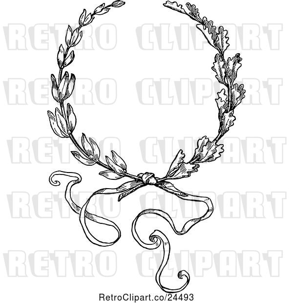Vector Clip Art of Retro Wreath and Ribbon Border