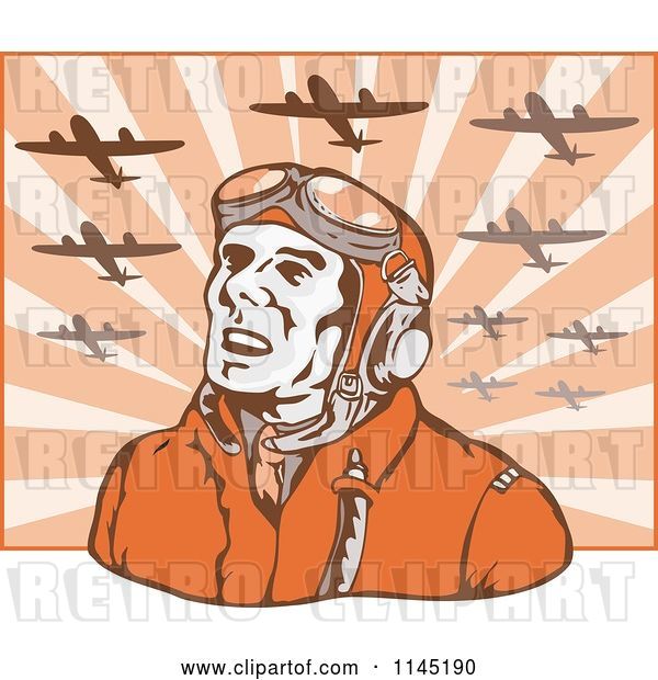 Vector Clip Art of Retro WW2 Airman Pilot Under Planes