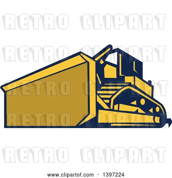Vector Clip Art of Retro Yellow and Blue Bulldozer Construction Machine