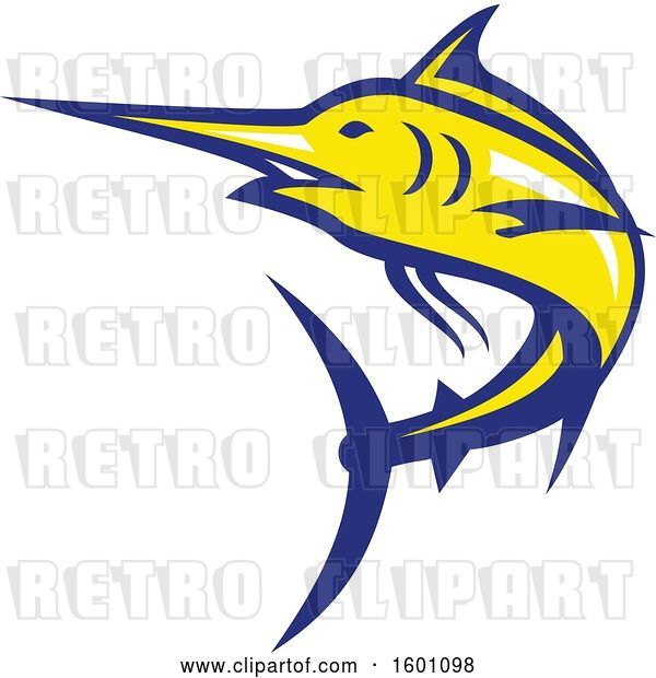 Vector Clip Art of Retro Yellow and Blue Marlin Fish Mascot