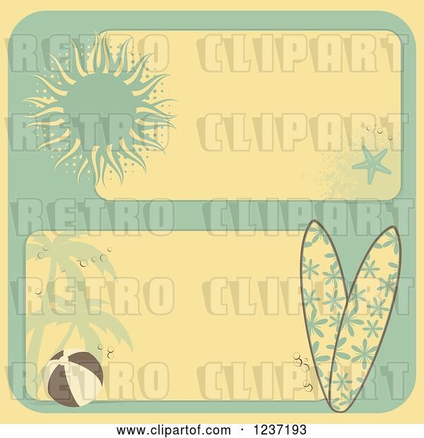 Vector Clip Art of Retro Yellow and Turquoise Summer Beach Borders