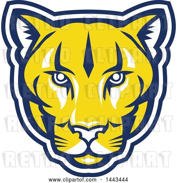 Vector Clip Art of Retro Yellow Blue and White Puma Cougar Mountain Lion Face
