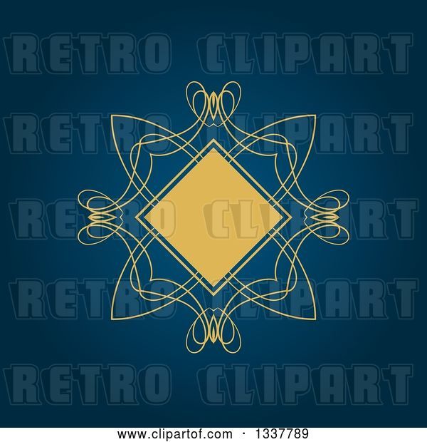 Vector Clip Art of Retro Yellow Diamond and Swirl Frame over Dark Blue