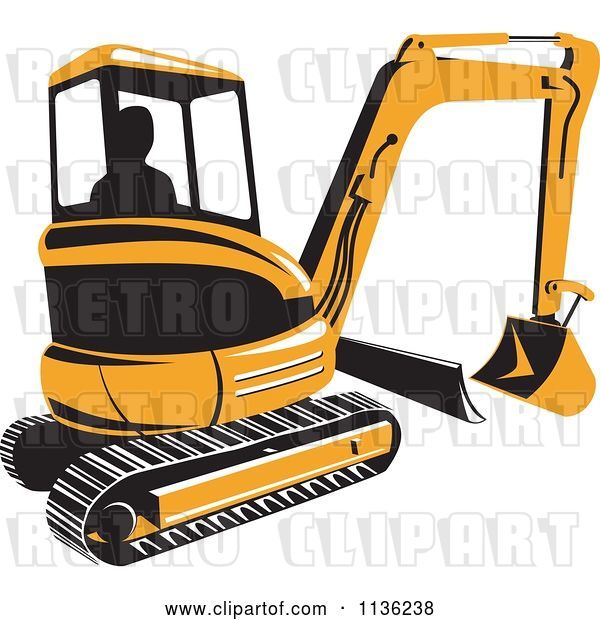 Vector Clip Art of Retro Yellow Excavator Bulldozer