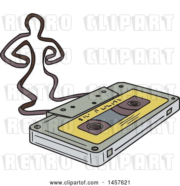 Vector Clip Art of Retro Yellow Labeled Cassette Tape with the Tape Forming a Dancing Guy