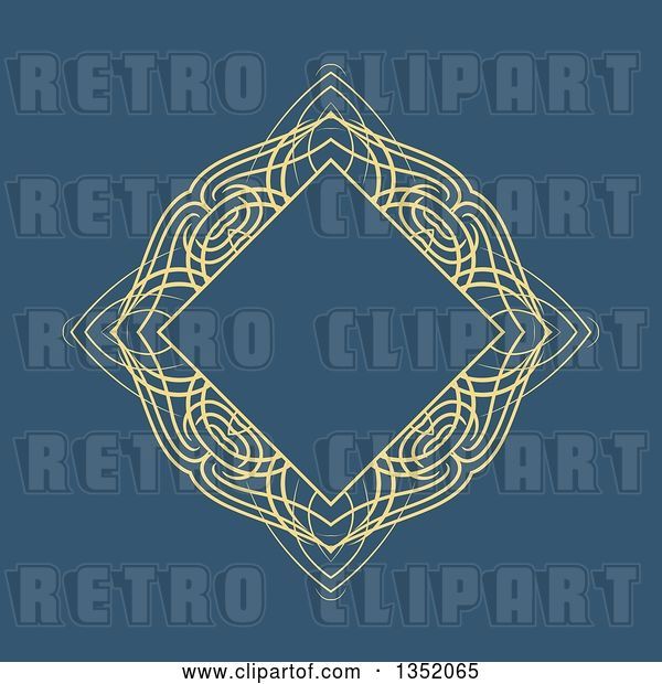 Vector Clip Art of Retro Yellow Swirl Diamond Frame over Blue