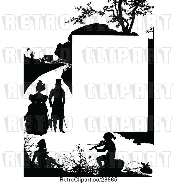 Vector Clip Art of Silhouetted Fiddler and Pedestrians Page Border