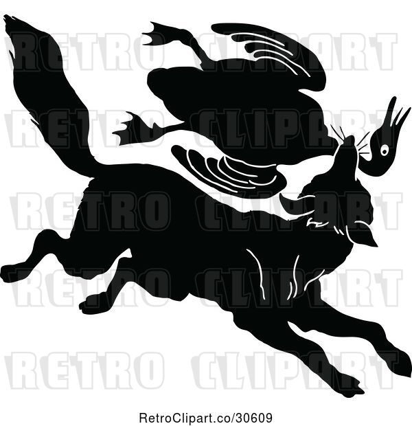 Vector Clip Art of Silhouetted Fox Lattacking a Goose