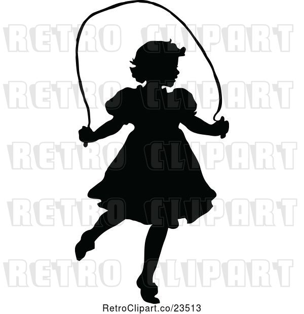 Vector Clip Art of Silhouetted Girl Jumping Rope