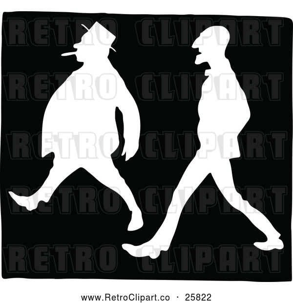 Vector Clip Art of Silhouetted Retro Men Walking Together