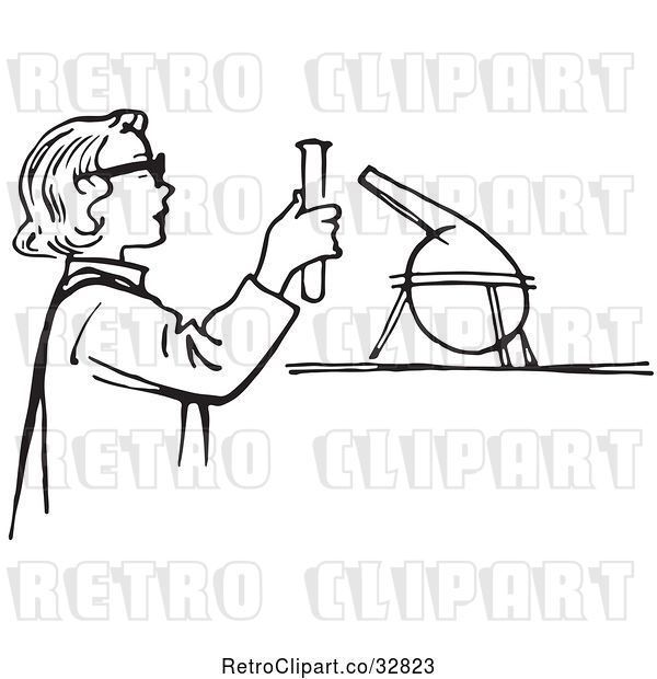 Vector Clip Art of Teen Girl Conducting a Science Experiment in a Lab