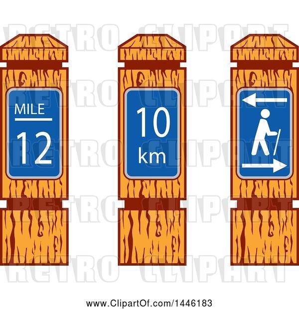 Vector Clip Art of Wooden Hiking Mile Marker Signs